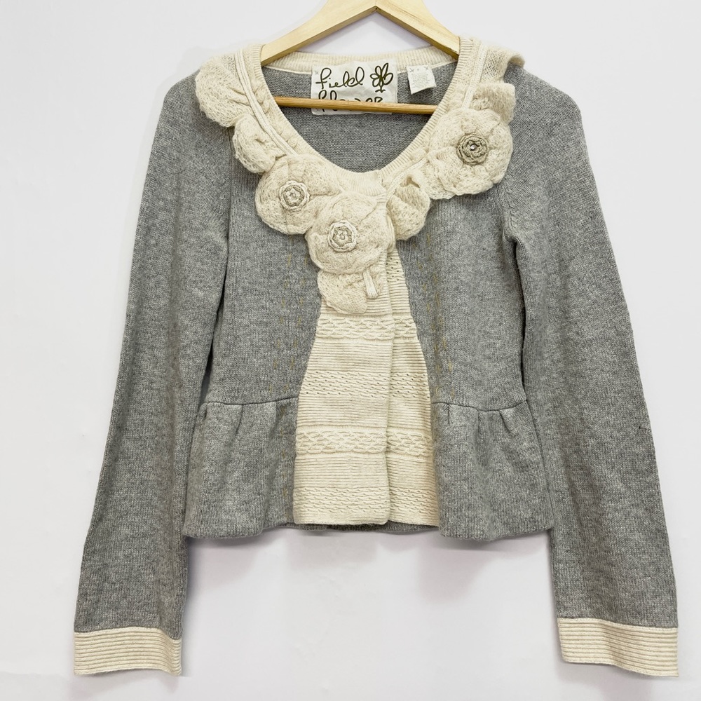 Anthropologie Field Flower Cardigan gray/ivory